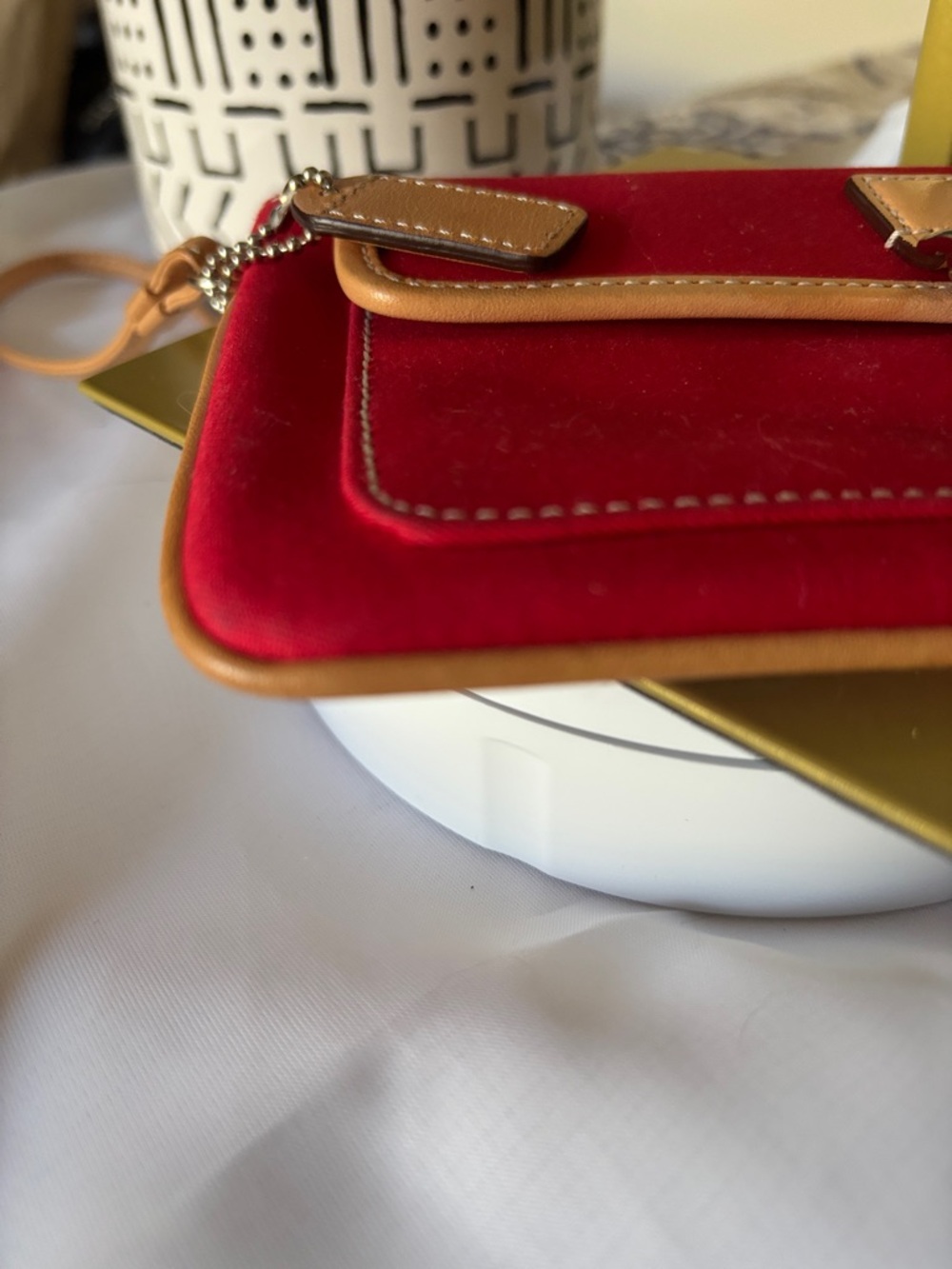 Coach Red Canvas Wristlet with Tan Leather Accents Y2K - Picture 4 of 8